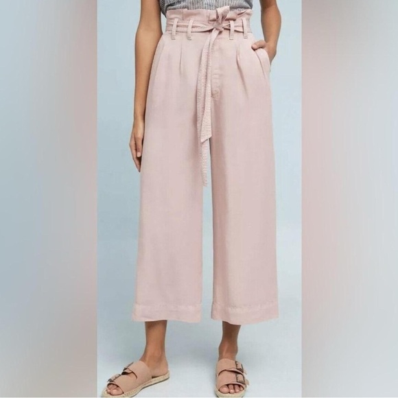 Anthropologie Blythe Wide Leg Paperbag Pants in Blush Pink Casual Size 10 Preppy - Picture 12 of 12